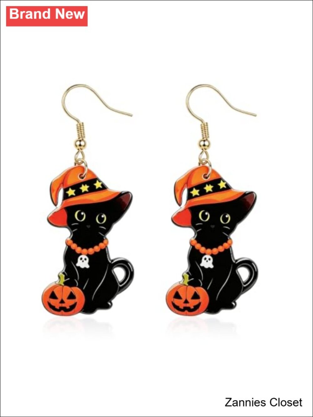 👻 Halloween Black Cat Witch Hat Pumpkin Stainless Steel Dangle Earrings